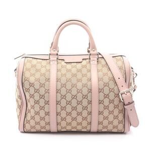 Gucci GG Canvas Handbag Webbing Leather Beige Pink